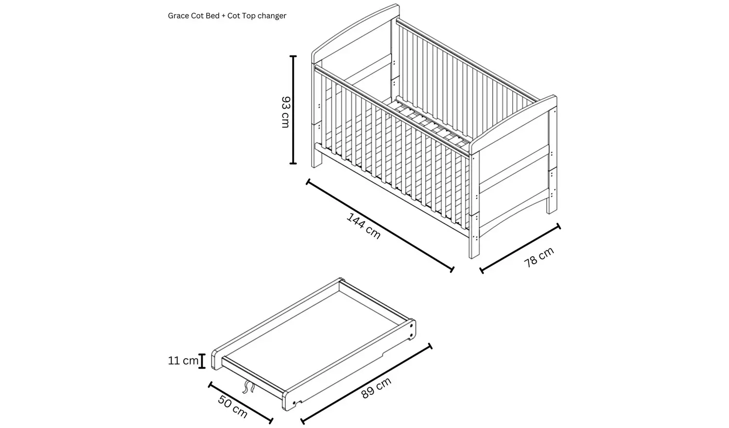 Obaby Grace Cot Bed, Cot Top Changer & Mattress – White
