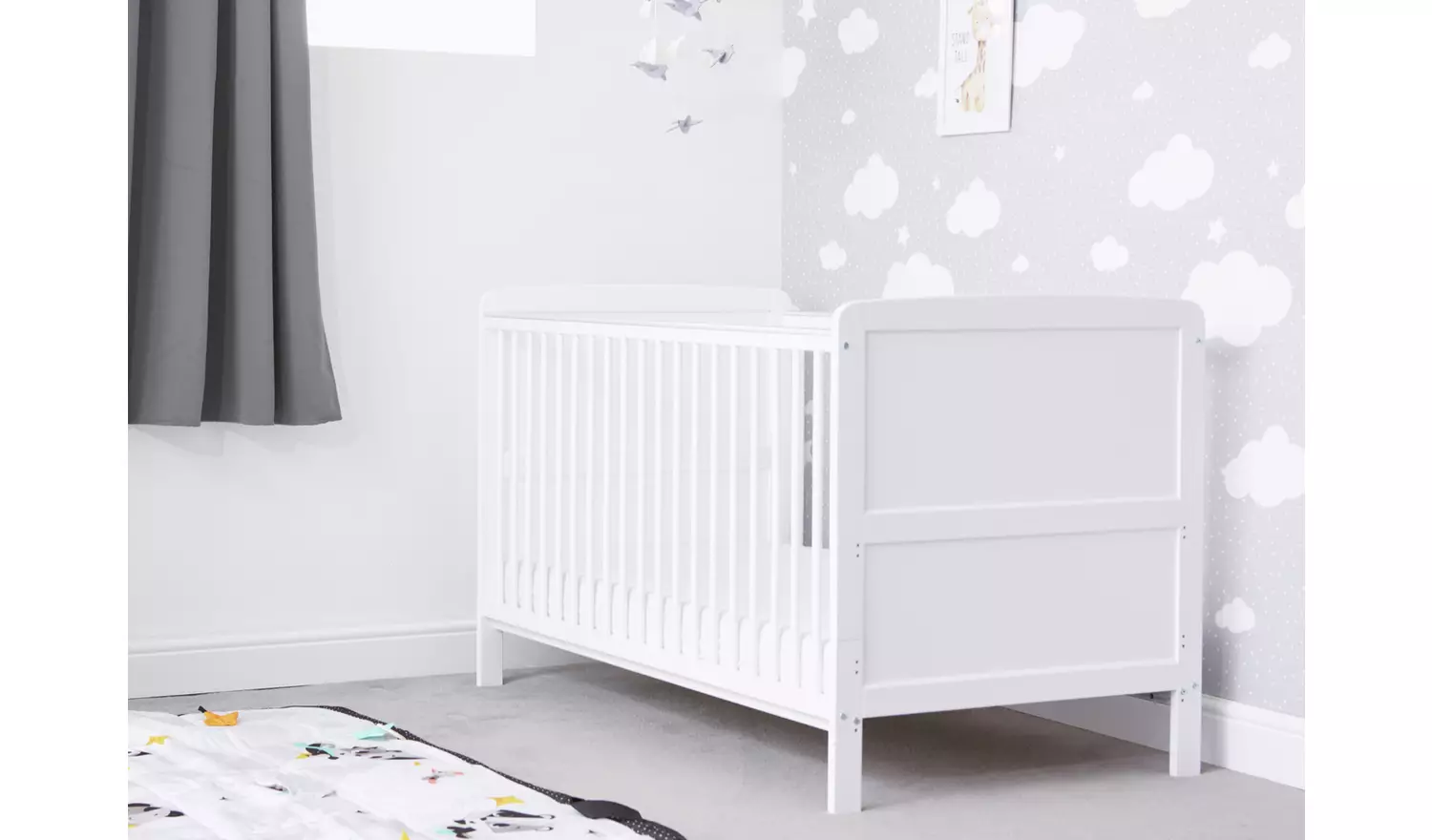 Baby Elegance Travis Baby Cot Bed with Mattress - White