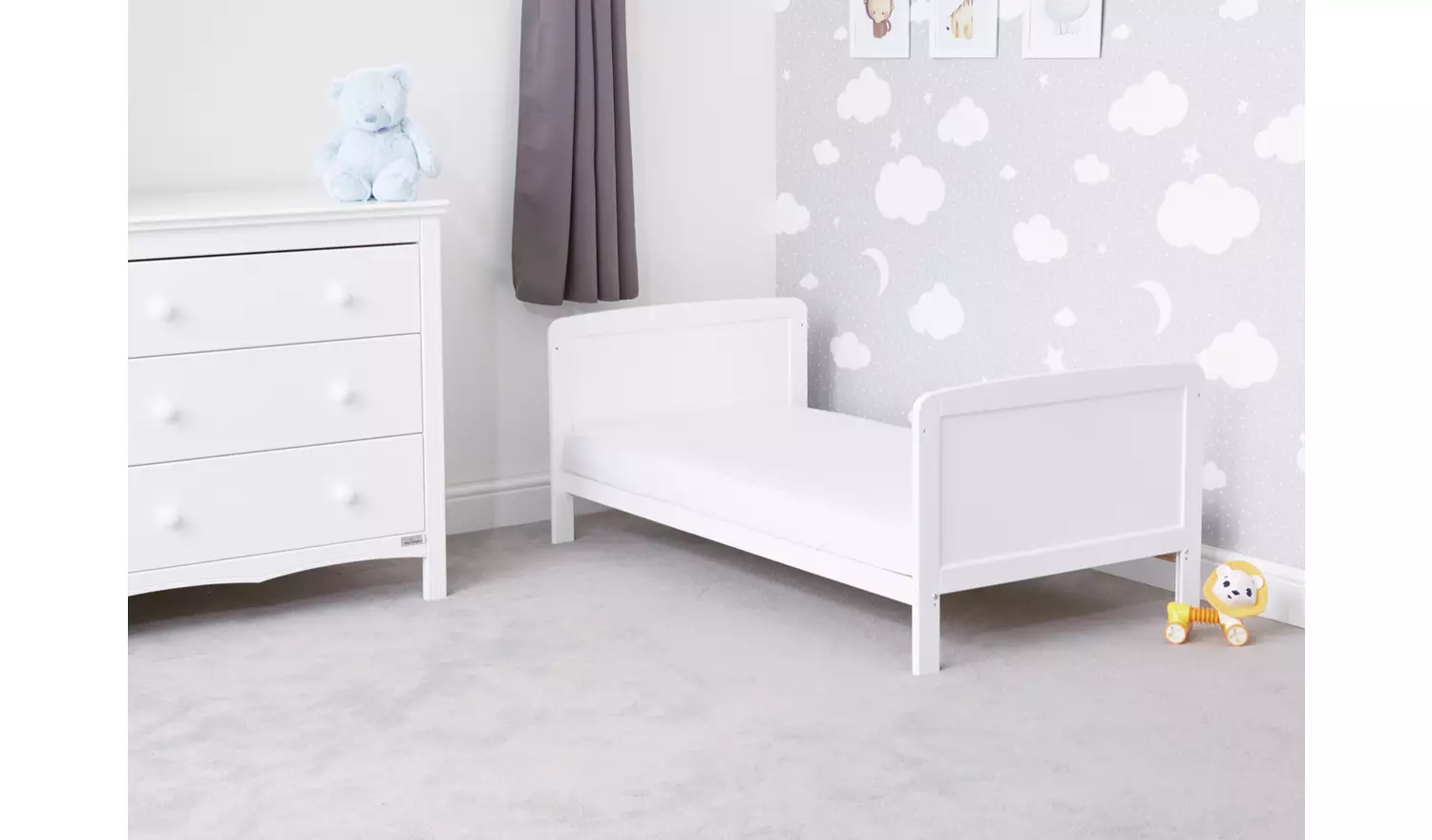 Baby Elegance Travis Baby Cot Bed with Mattress - White
