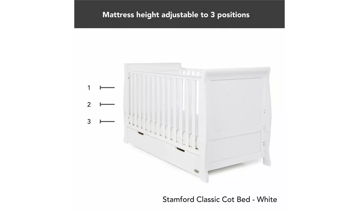 Obaby Stamford Classic Sleigh Cot Bed - White