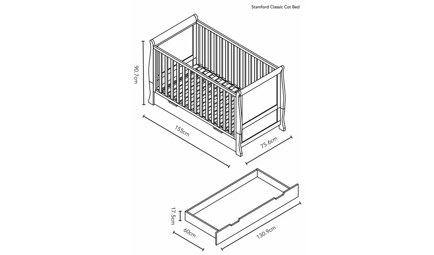 Obaby Stamford Classic Sleigh Cot Bed - White