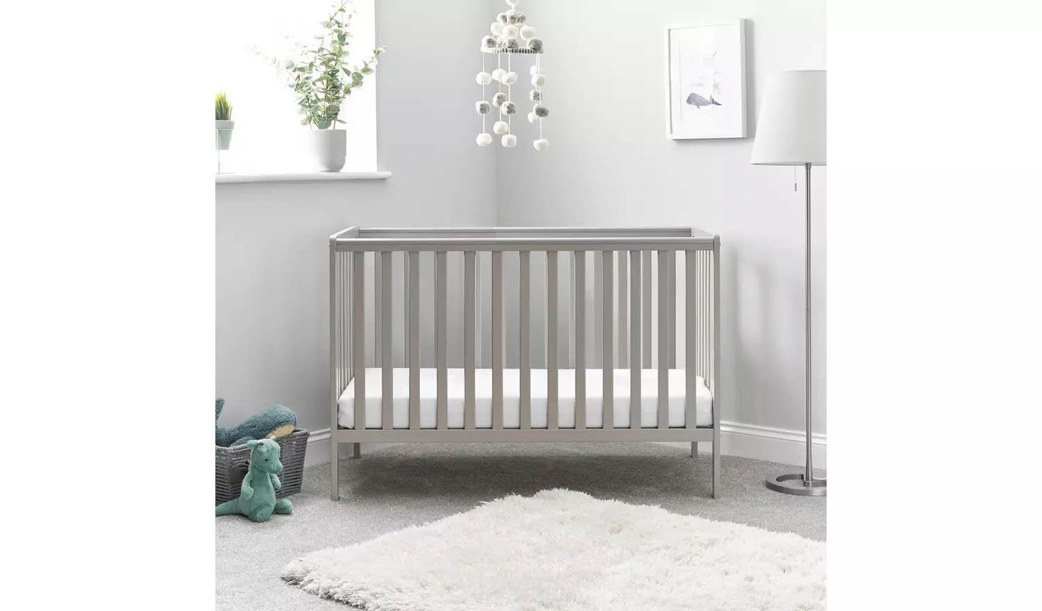 Obaby Bantam Space Saver Cot and Fibre Mattress - Warm Grey