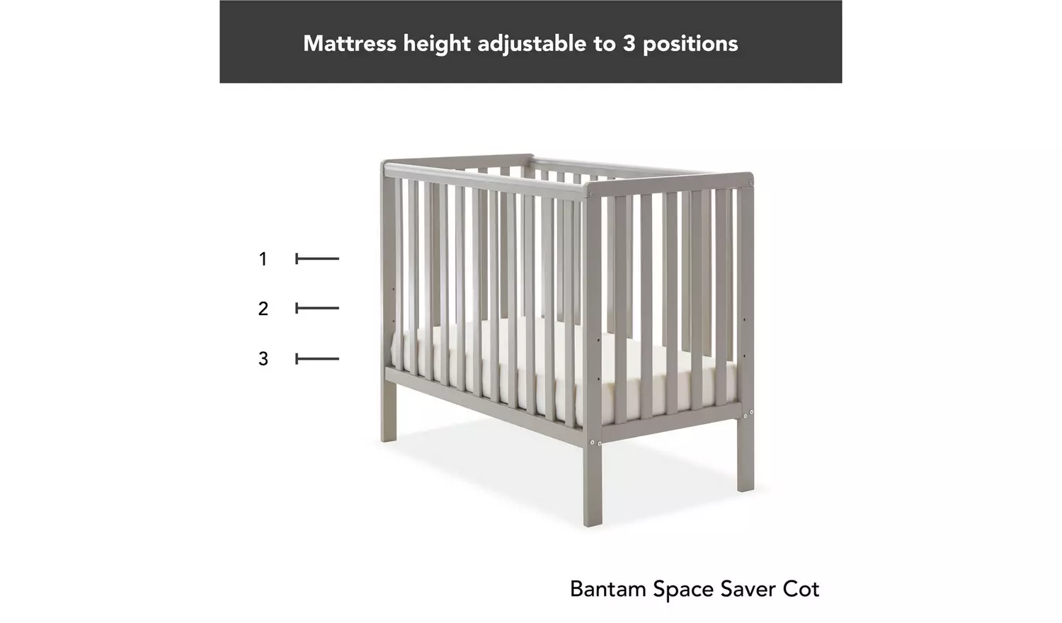 Obaby Bantam Space Saver Cot and Fibre Mattress - Warm Grey