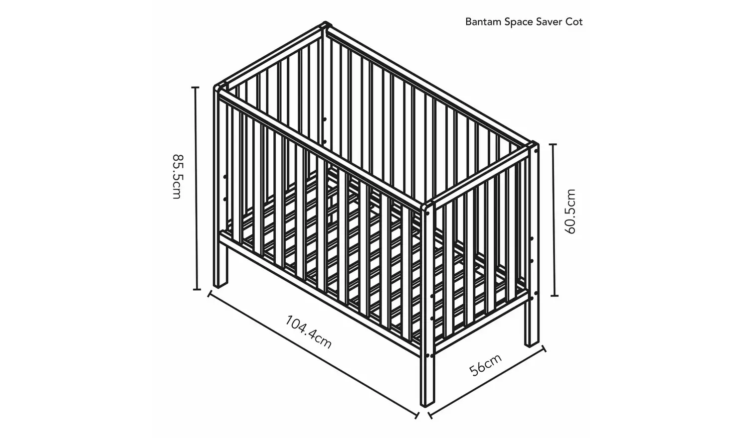 Obaby Bantam Space Saver Cot and Fibre Mattress - Warm Grey