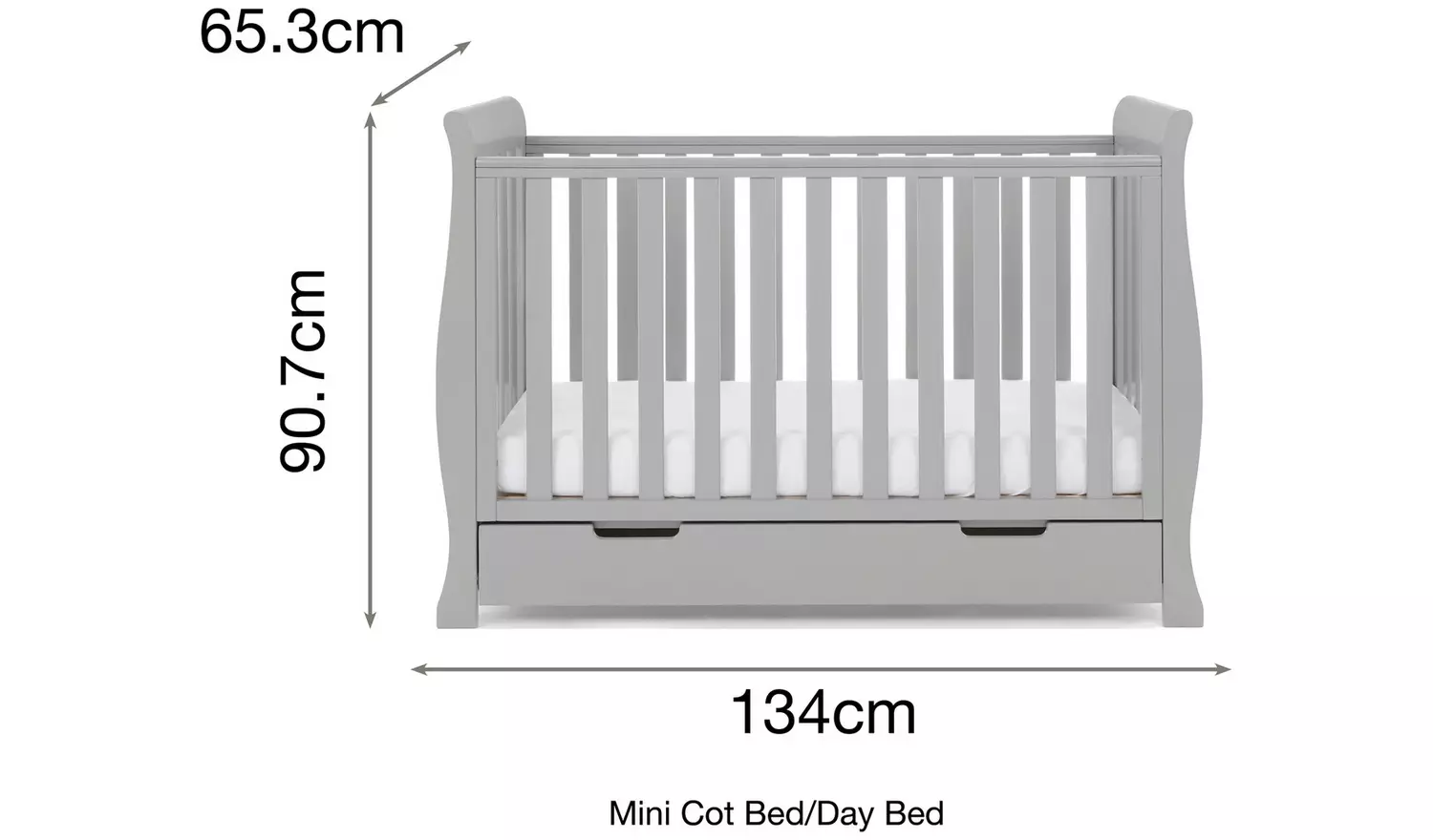 Obaby Stamford Mini Sleigh Cot Bed - Warm Grey