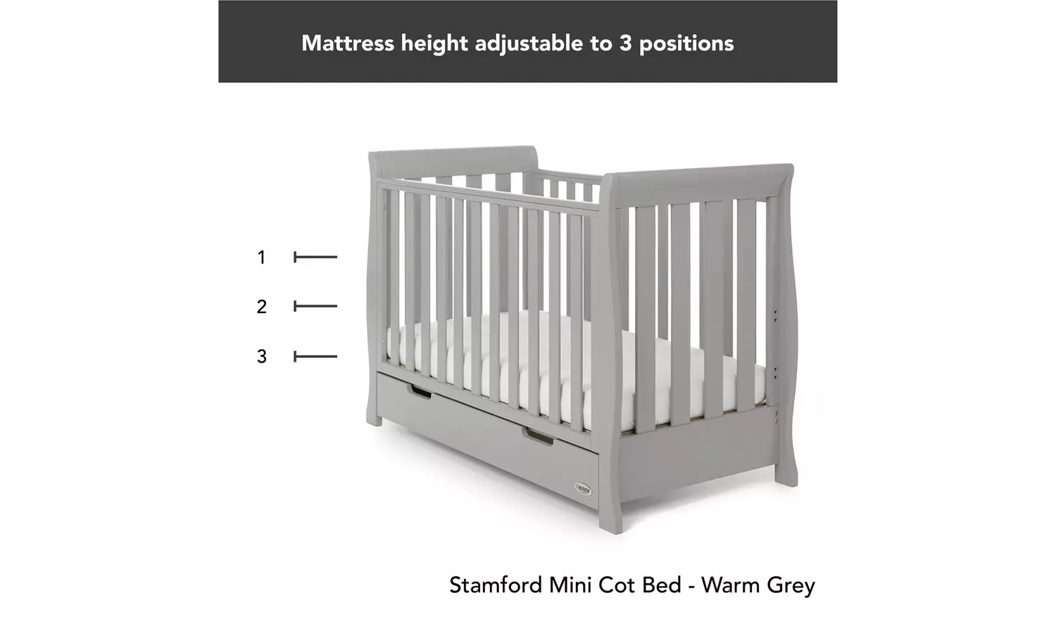 Obaby Stamford Mini Sleigh Cot Bed - Warm Grey