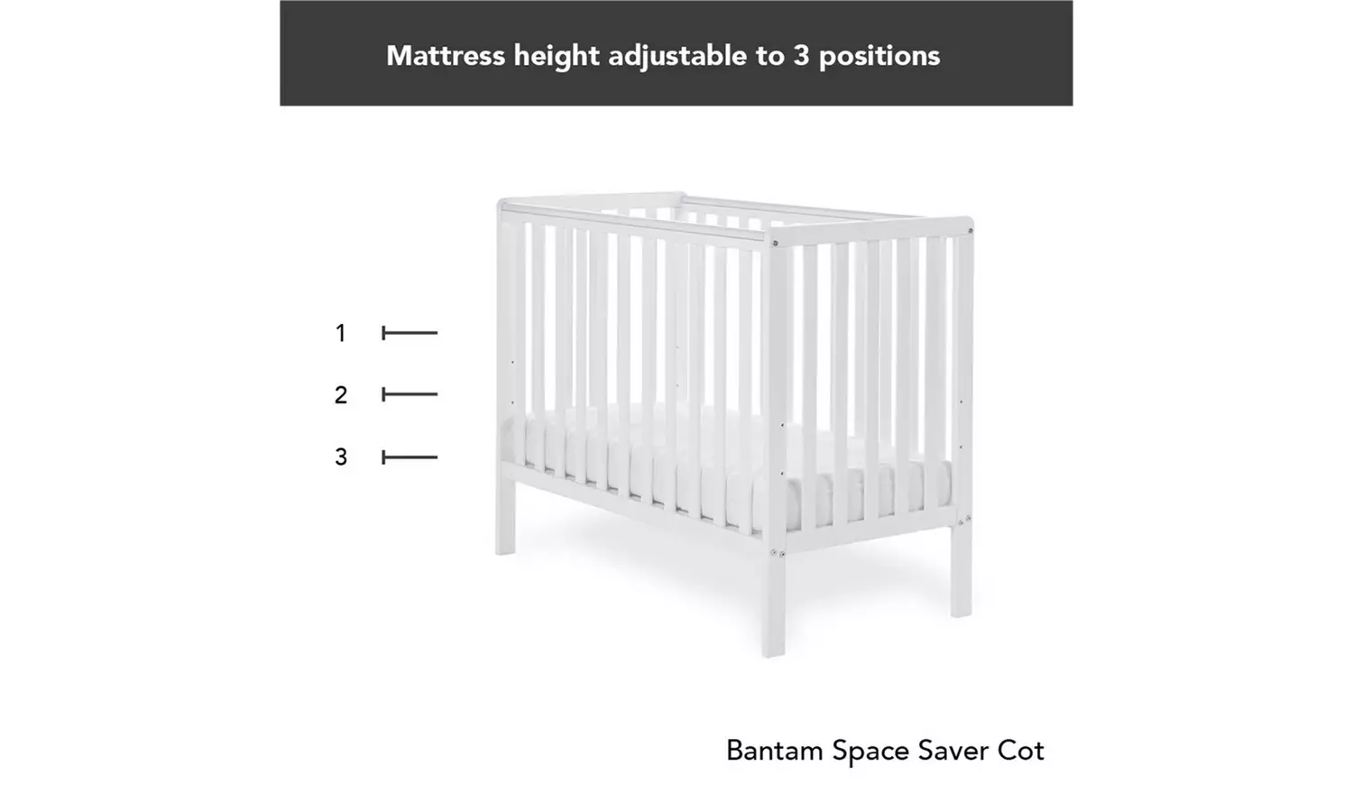 Obaby Bantam Space Saver Cot with Fibre Mattress - White