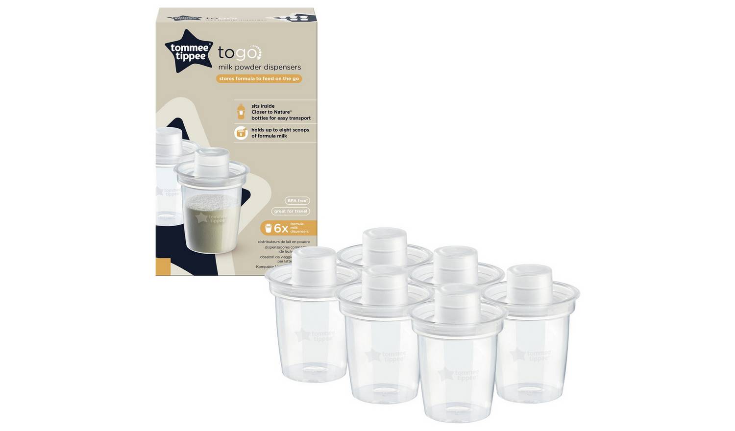 Tommee Tippee To Go Milk Powder Dispensers & Containers x6