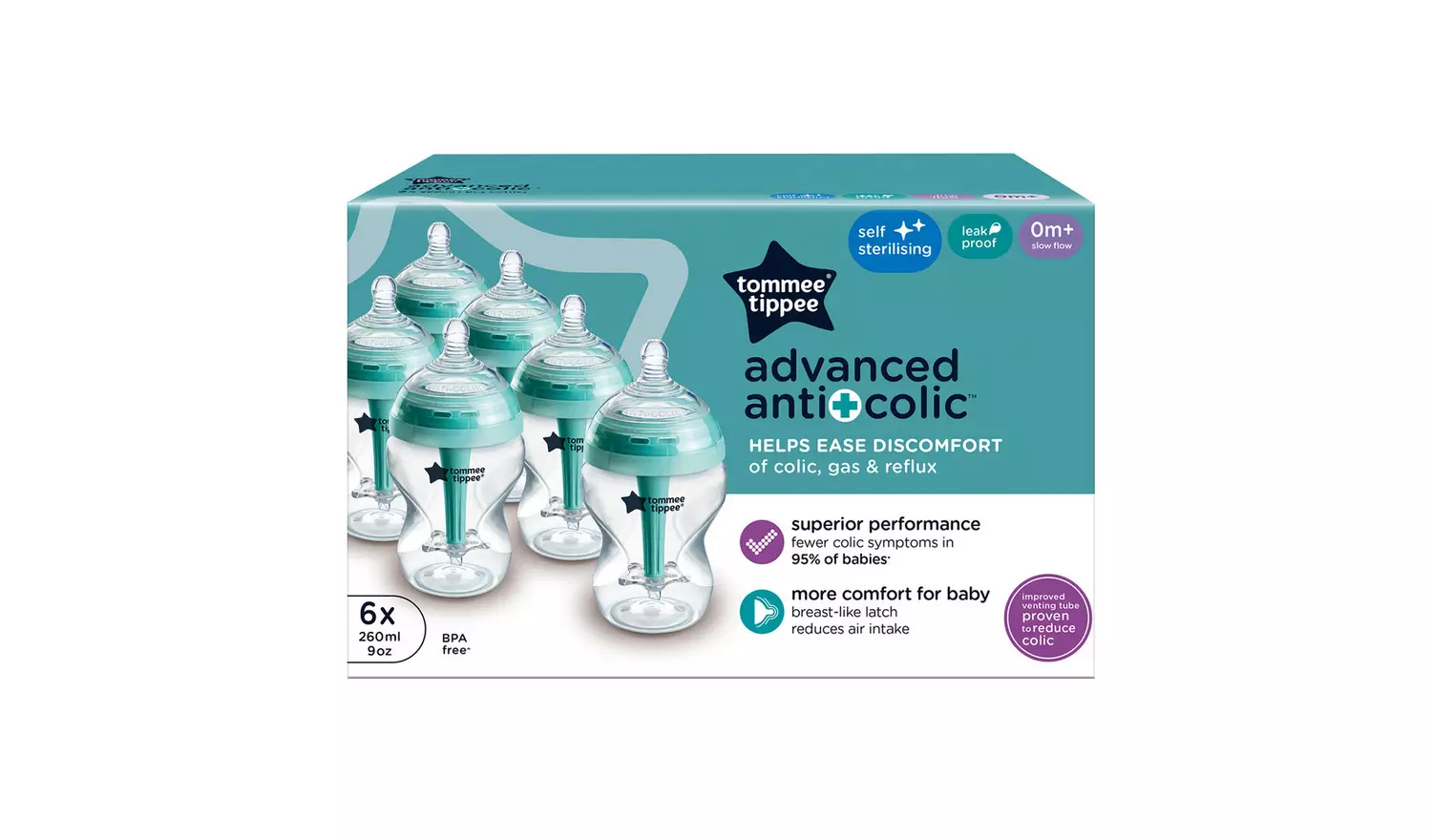 Tommee Tippee Advanced Anti-Colic Baby Bottle Pack of 6