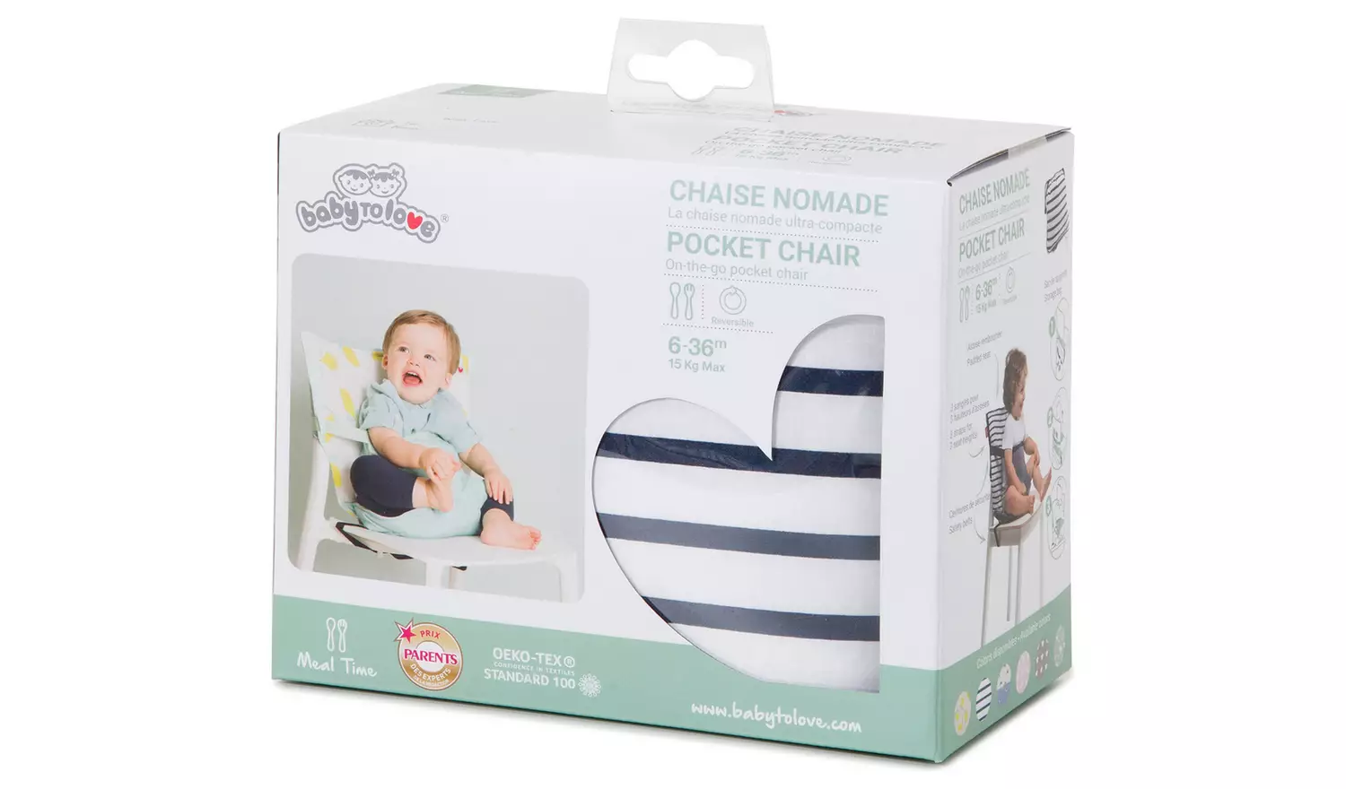 BabyToLove Travel Pocket Chair & Booster Seat - Blue Stripes