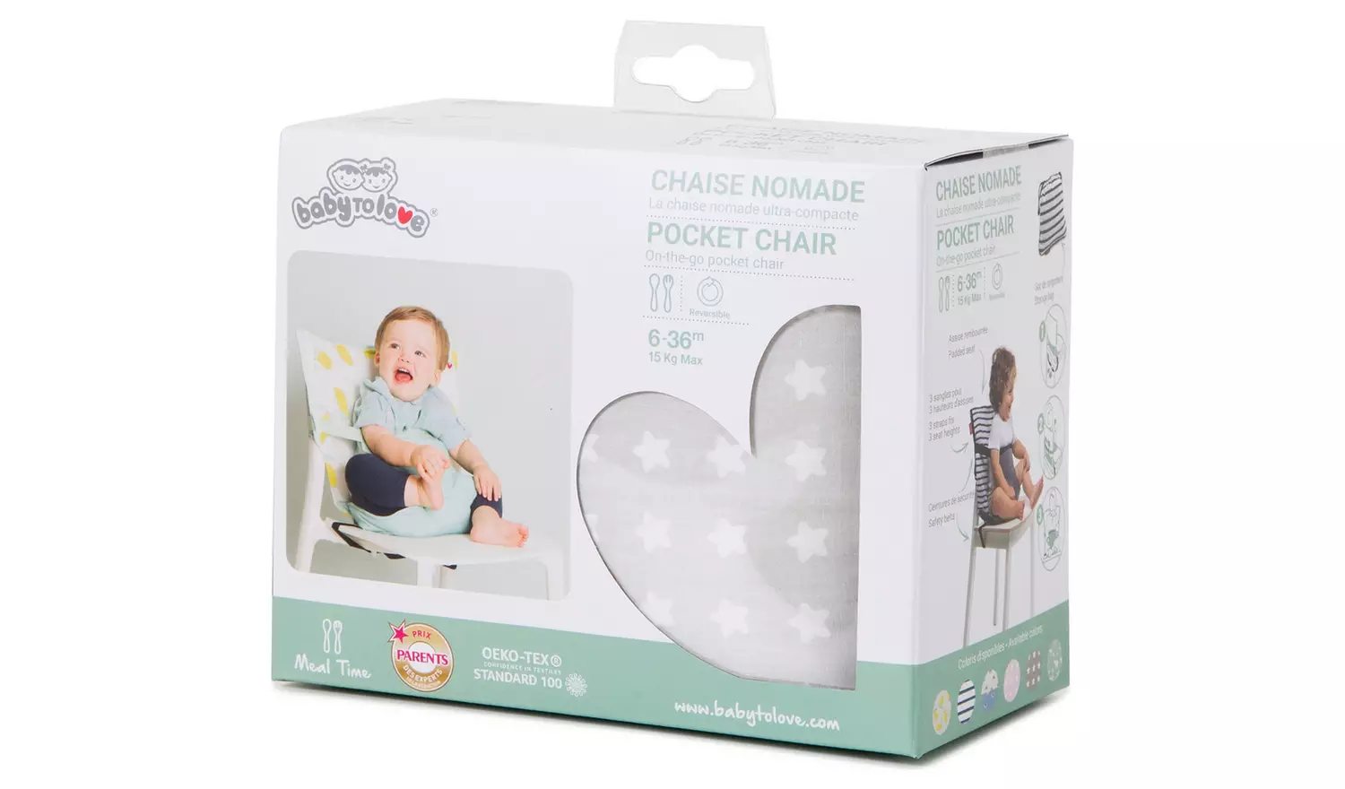 BabyToLove Travel Pocket Chair & Booster Seat - White Stars