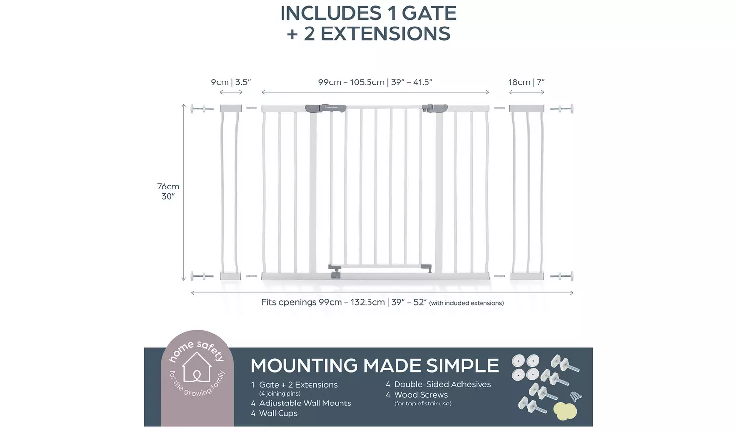 Dreambaby Ava X-Wide Safety Gate Fits 99-132.5cm White