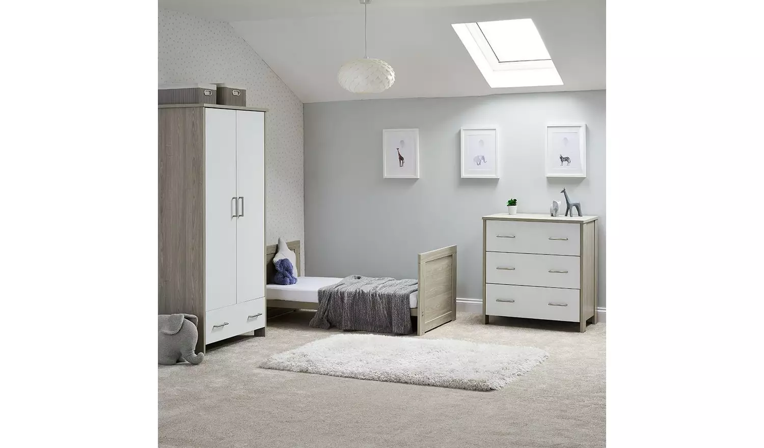 Obaby Nika 3 Piece Nursery Furniture Set - Grey Wash & White