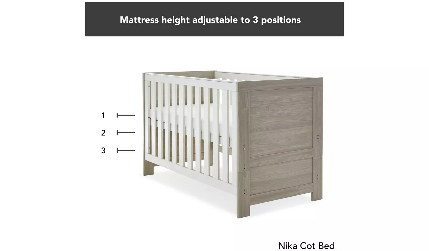 Obaby Nika 3 Piece Nursery Furniture Set - Grey Wash & White