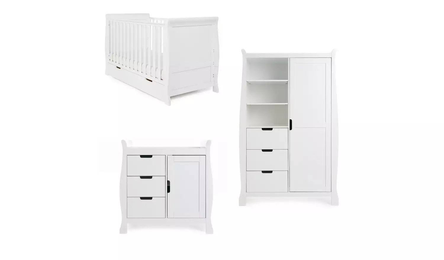 Obaby Stamford Classic Sleigh 3 Piece Nursery Set- White