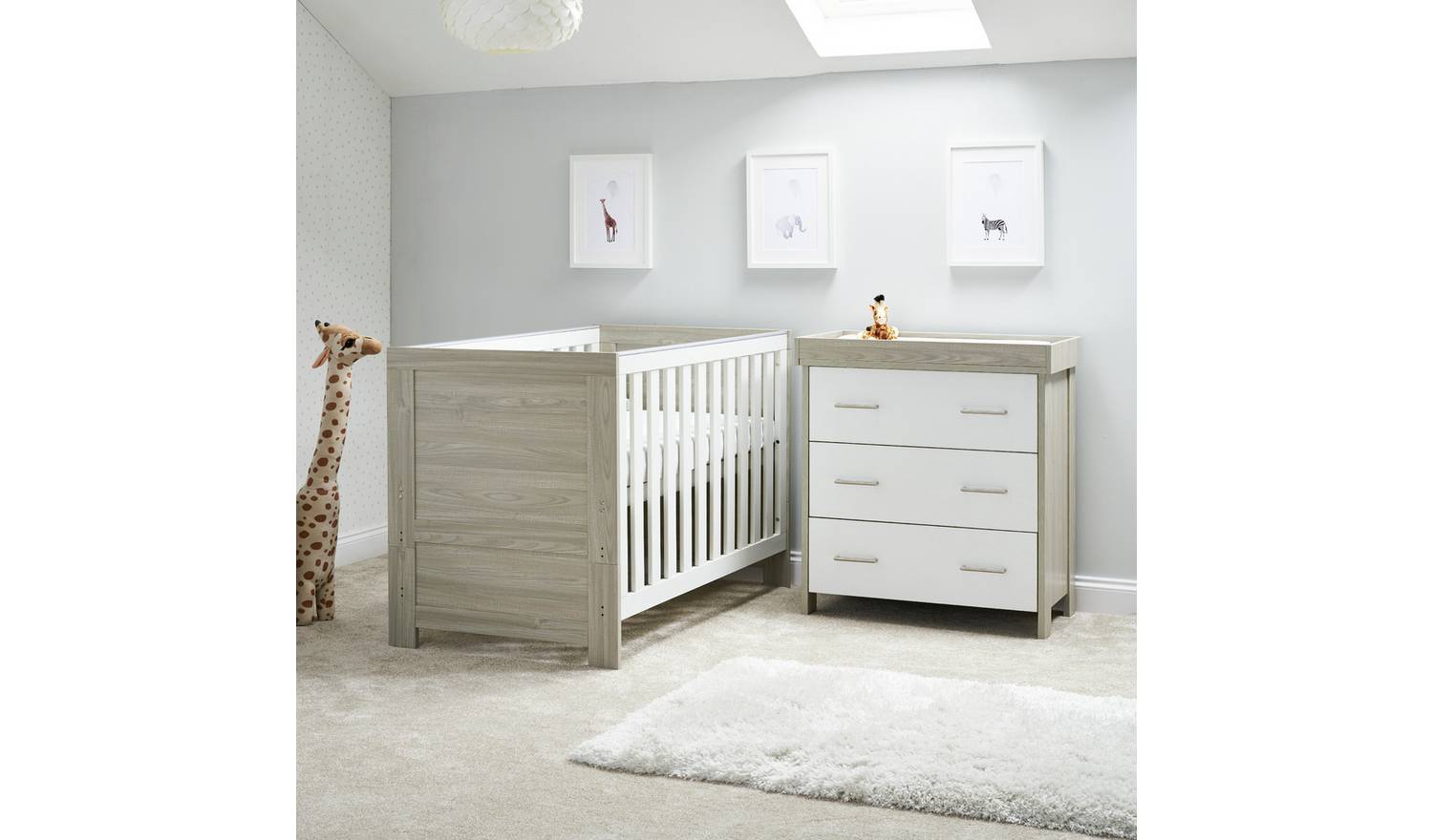 Obaby Nika 2 Piece Nursery Furniture Set - Grey and White