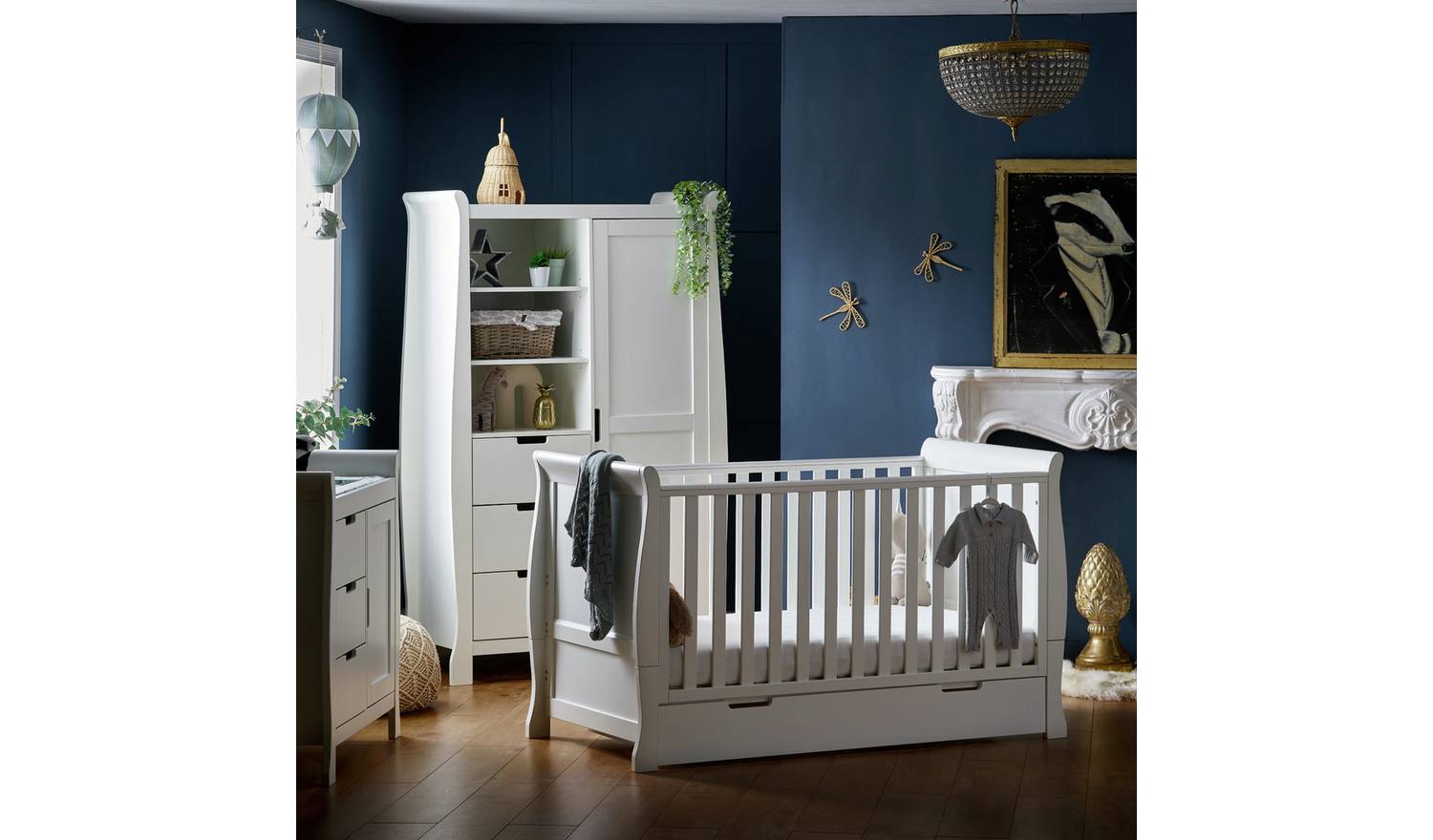 Obaby Stamford Classic Sleigh 3 Piece Nursery Set- White