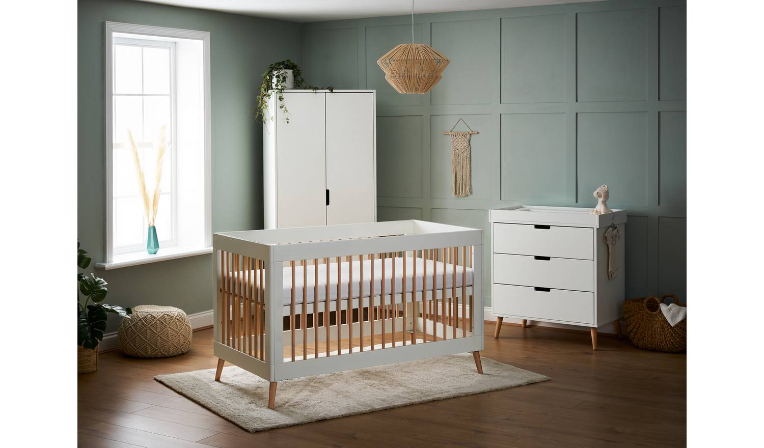 Obaby Maya Cot Bed Nursery Furniture Set - White and Natural