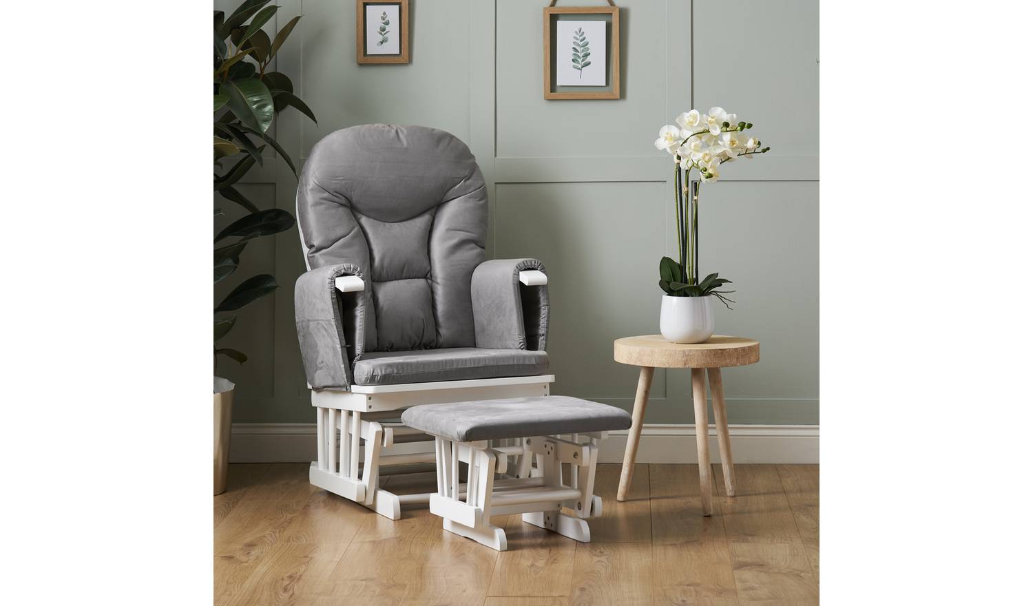 Obaby Reclining Gliding Nursing Chair & Stool - White & Grey