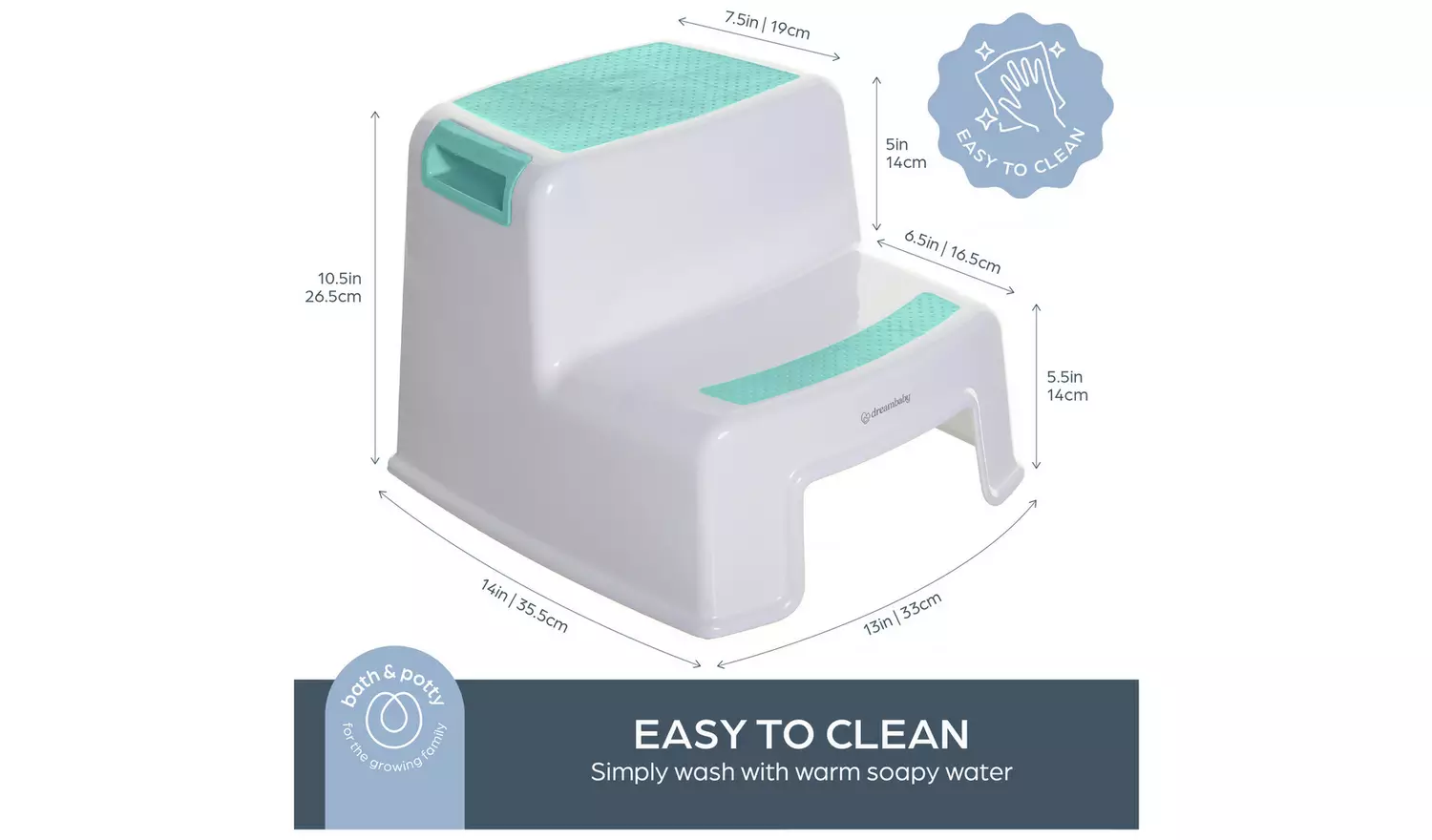 Dreambaby 2 Height 2-Up Xtra-Tough Step Stool - Aqua/White