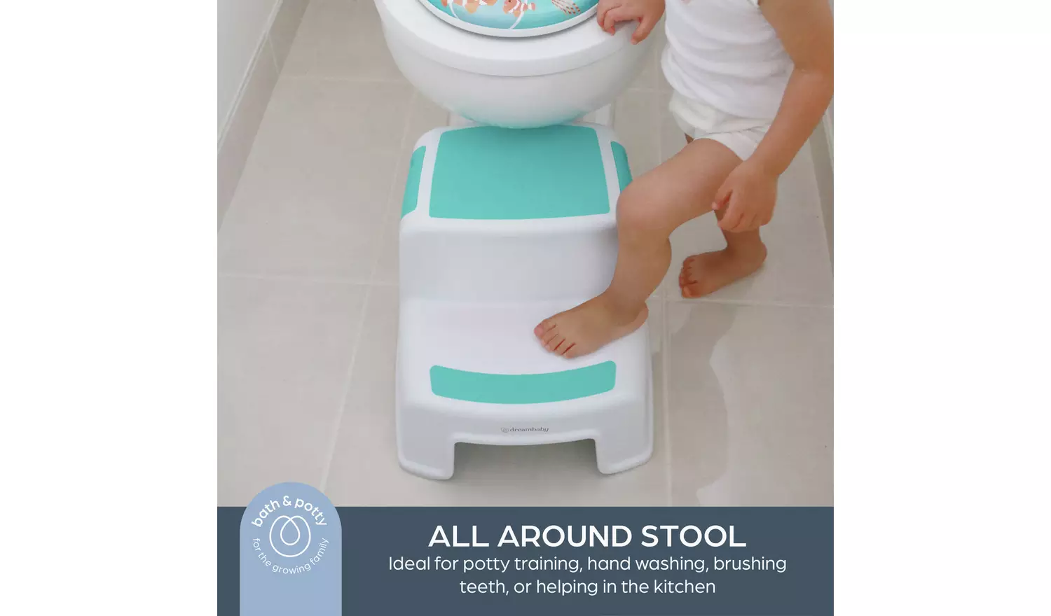 Dreambaby 2 Height 2-Up Xtra-Tough Step Stool - Aqua/White
