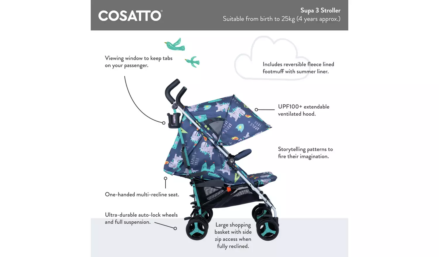 Cosatto Supa 3 Pretty Flamingo Pushchair