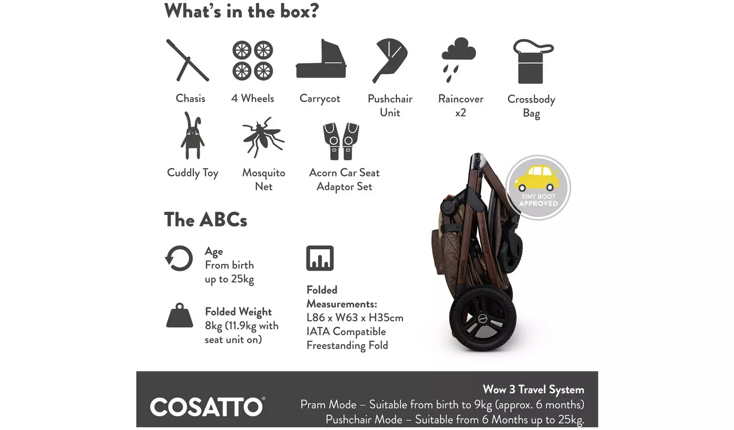 Cosatto Wow 3 Travel System 4 piece Bundle Whisper