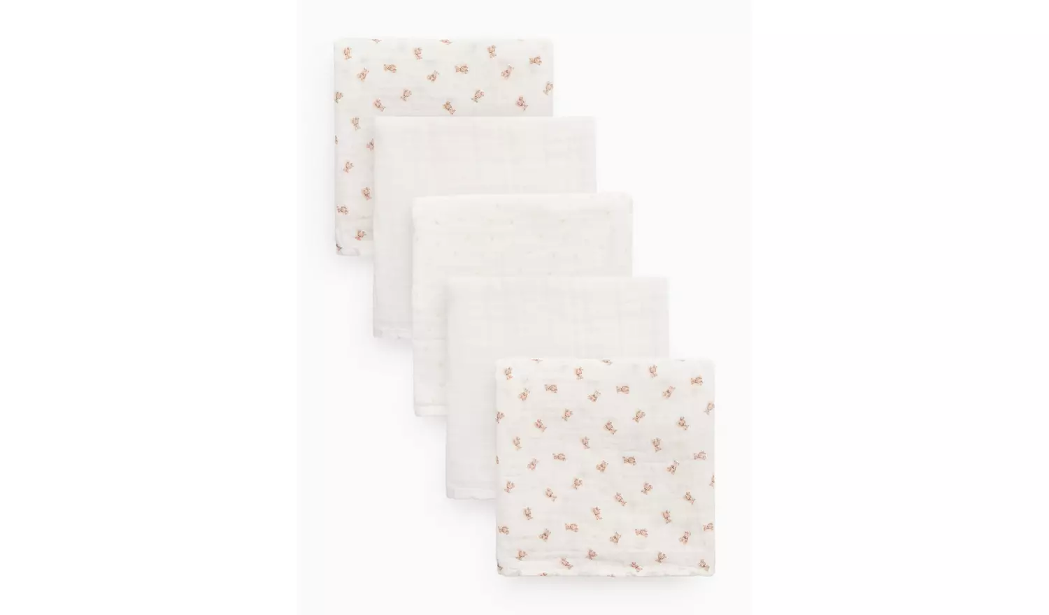 Cream Bear Print Muslin Squares 5 Pack One Size