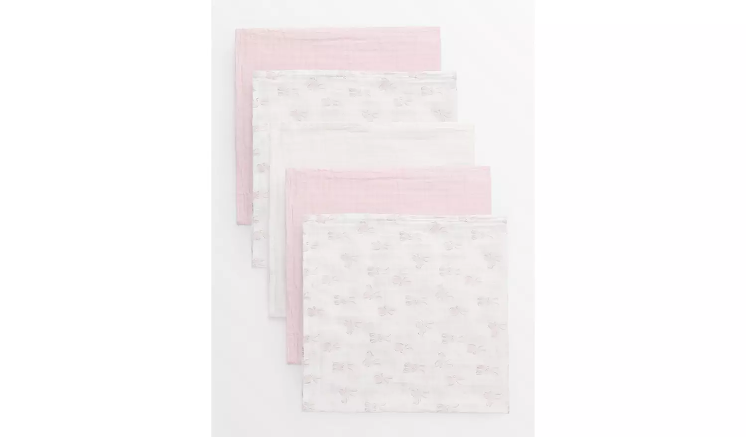 Pink Bunny Print & White Muslin Squares 5 Pack One Size