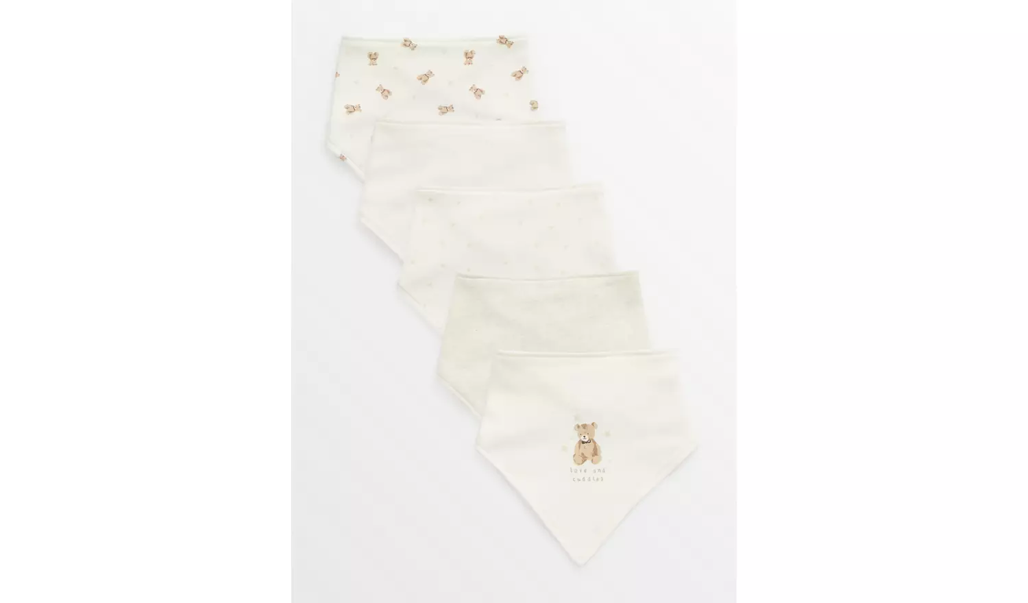 Cream Bear Print Hanky Bibs 5 Pack One Size
