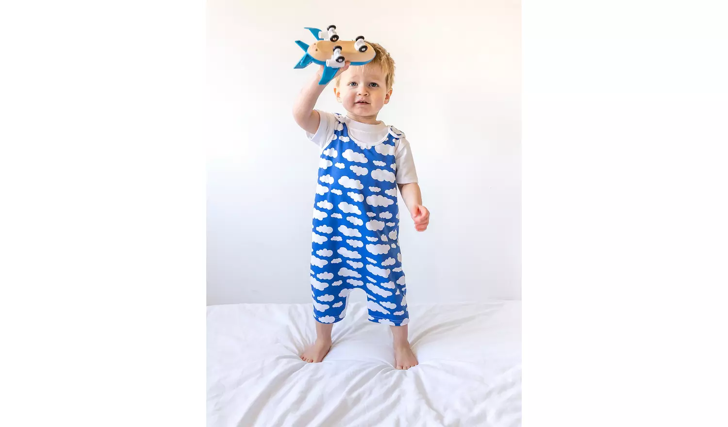 FRED & NOAH Blue Cloud Shoulder Popper Romper - 1-2 Years