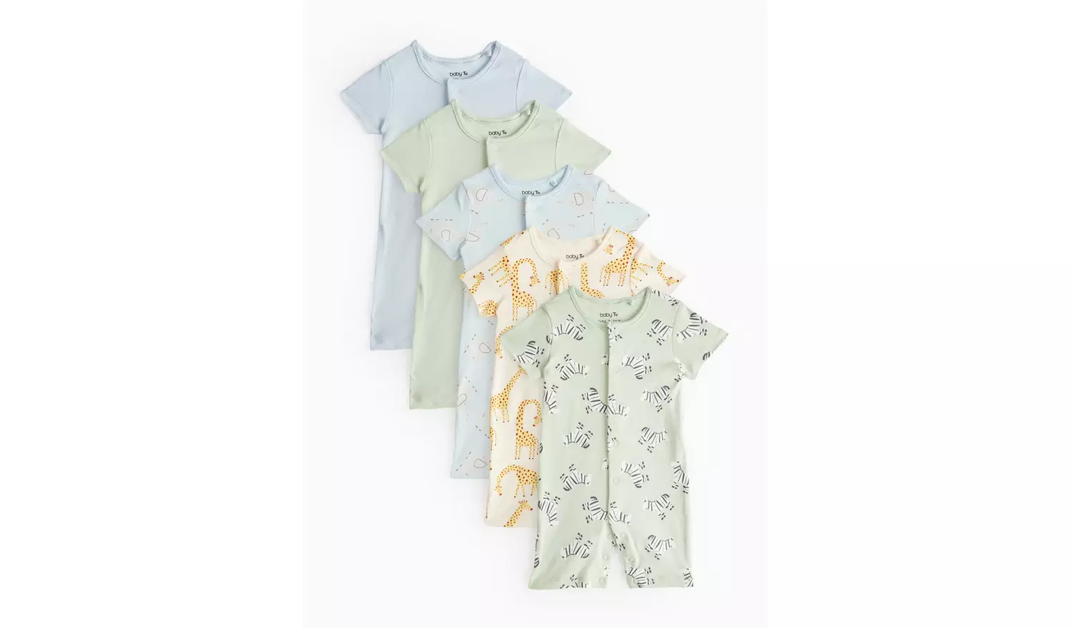 Animal Print Short Sleeve Romper 5 Pack Up to 3 mths