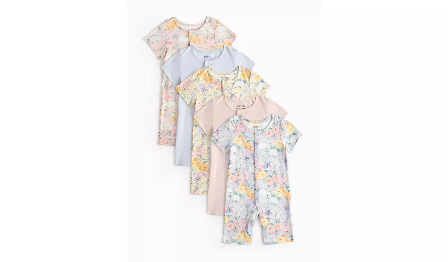 Floral Print Ribbed Rompers 5 Pack Up to 1 mth