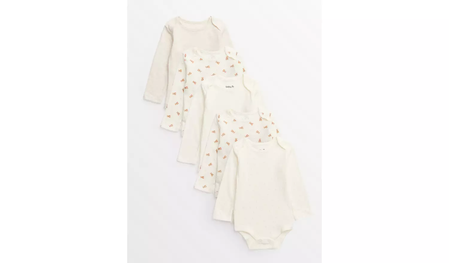 Cream Bear Print Long Sleeve Bodysuits 5 Pack Tiny Baby