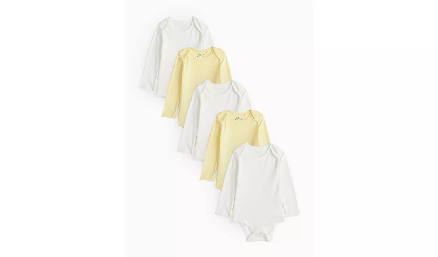 Plain White & Yellow Long Sleeve Bodysuits 5 Pack Newborn