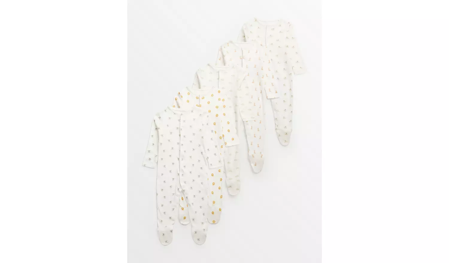 White Micro Animal Print Sleepsuit 5 PackNewborn