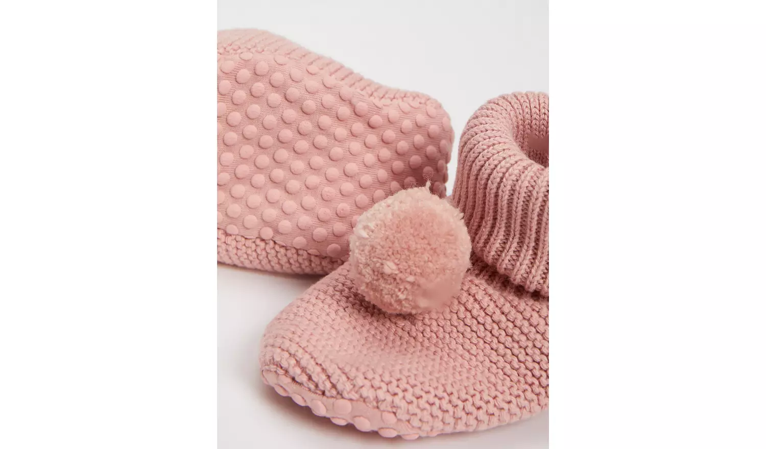 Pink Pom Pom Knitted Booties - Up to 3 mths