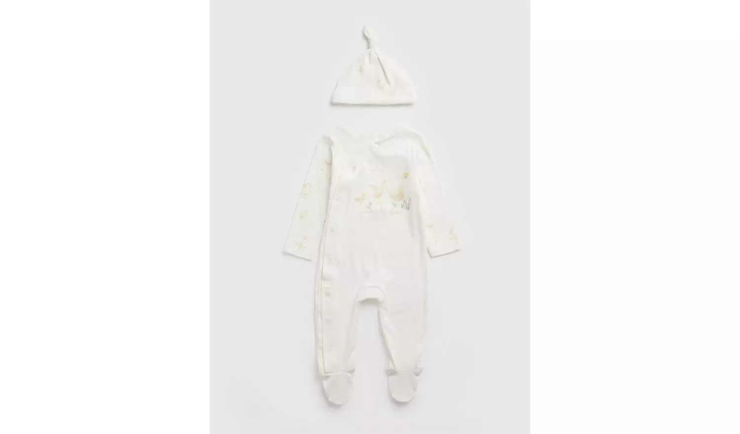 Cream Little Duckling Sleepsuit & Hat - Tiny Baby