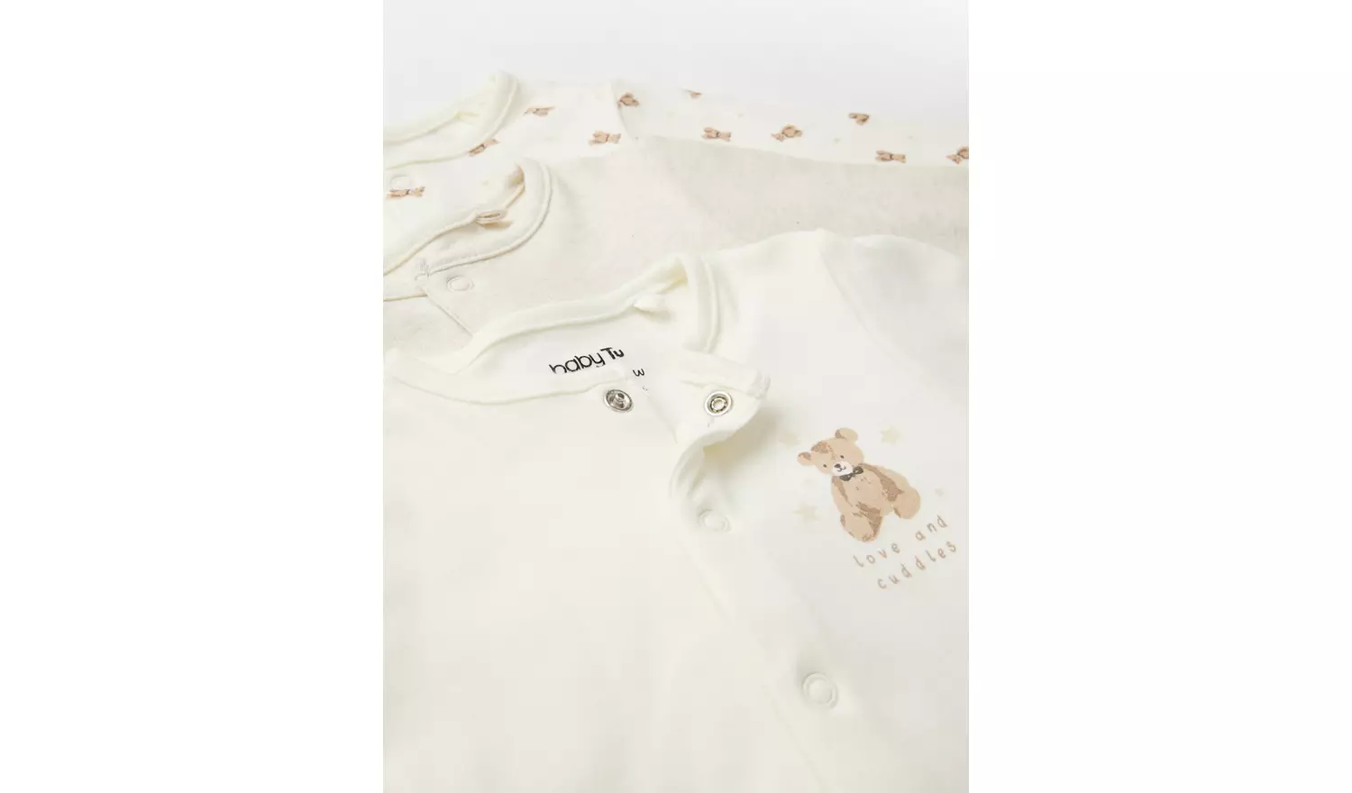 Cream Bear Print Long Sleeve Sleepsuits 7 Pack Up to 1 mth