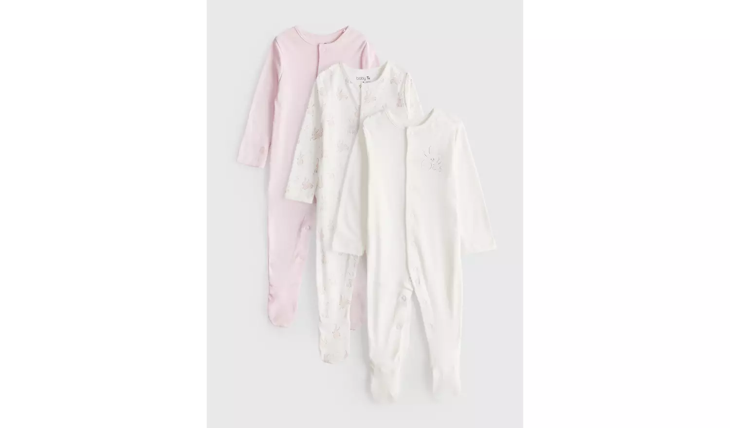 Pink Bunny Printed Sleepsuits 3 Pack Newborn