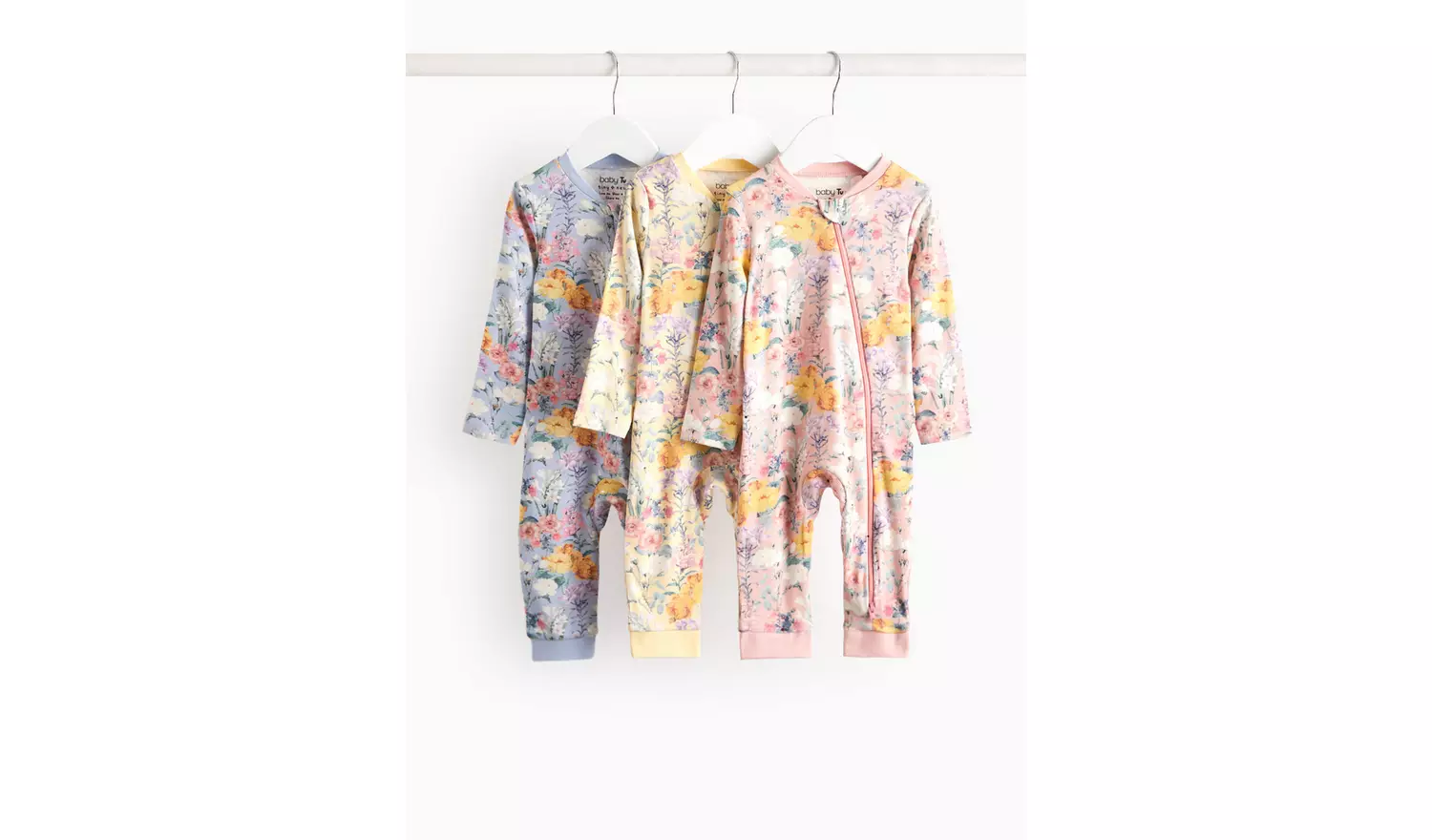 Pastel Floral Printed Zip Sleepsuit 3 PackUp to 1 mth