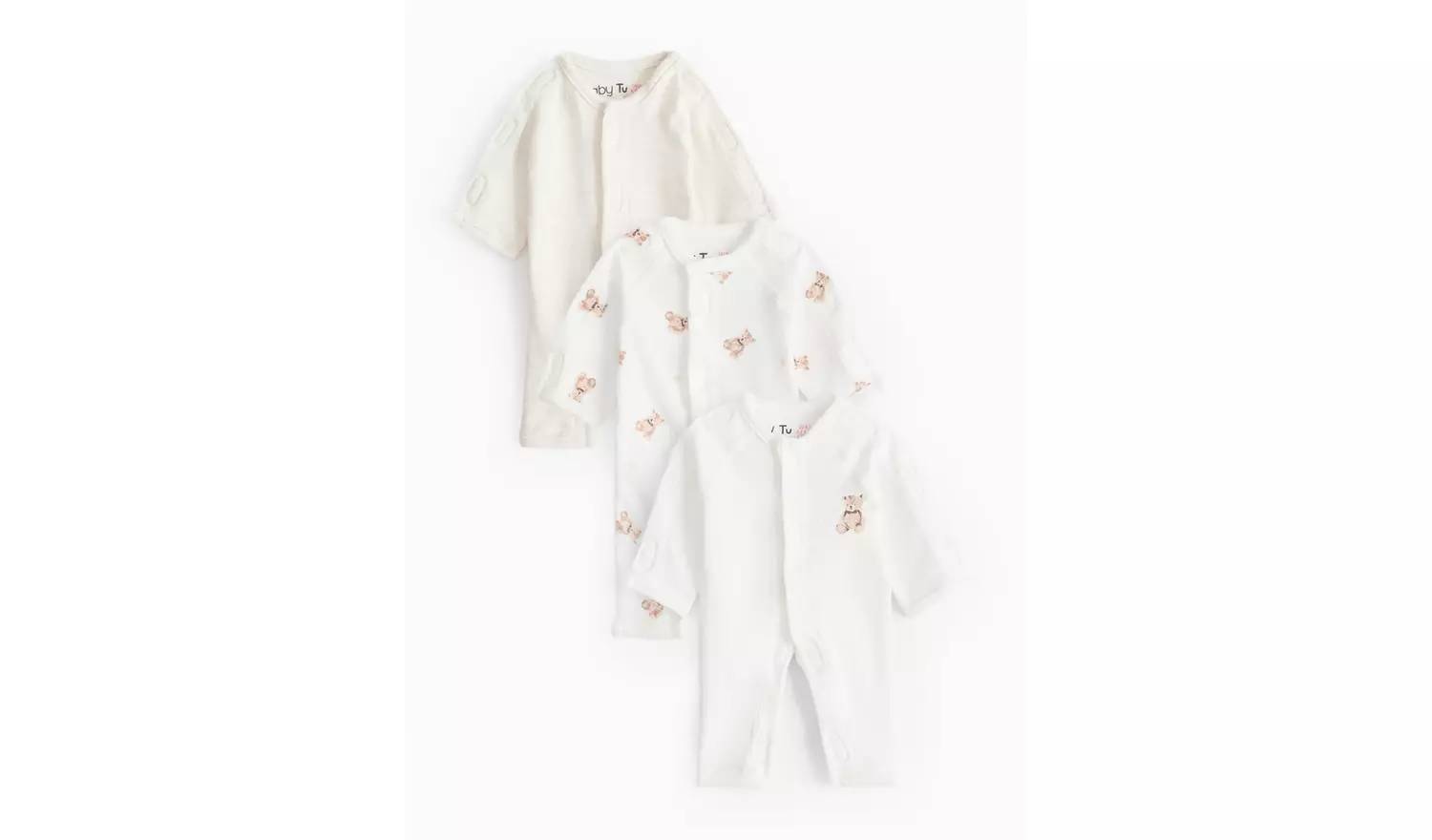 Premature Baby Cream Bear Print Sleepsuits 3 pack 3lbs - 1.4kg