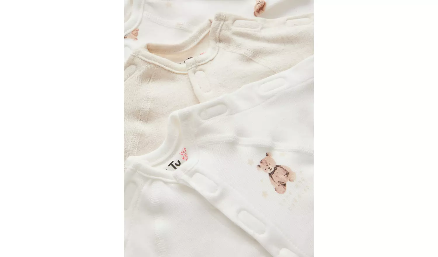 Premature Baby Cream Bear Print Sleepsuits 3 pack 3lbs - 1.4kg