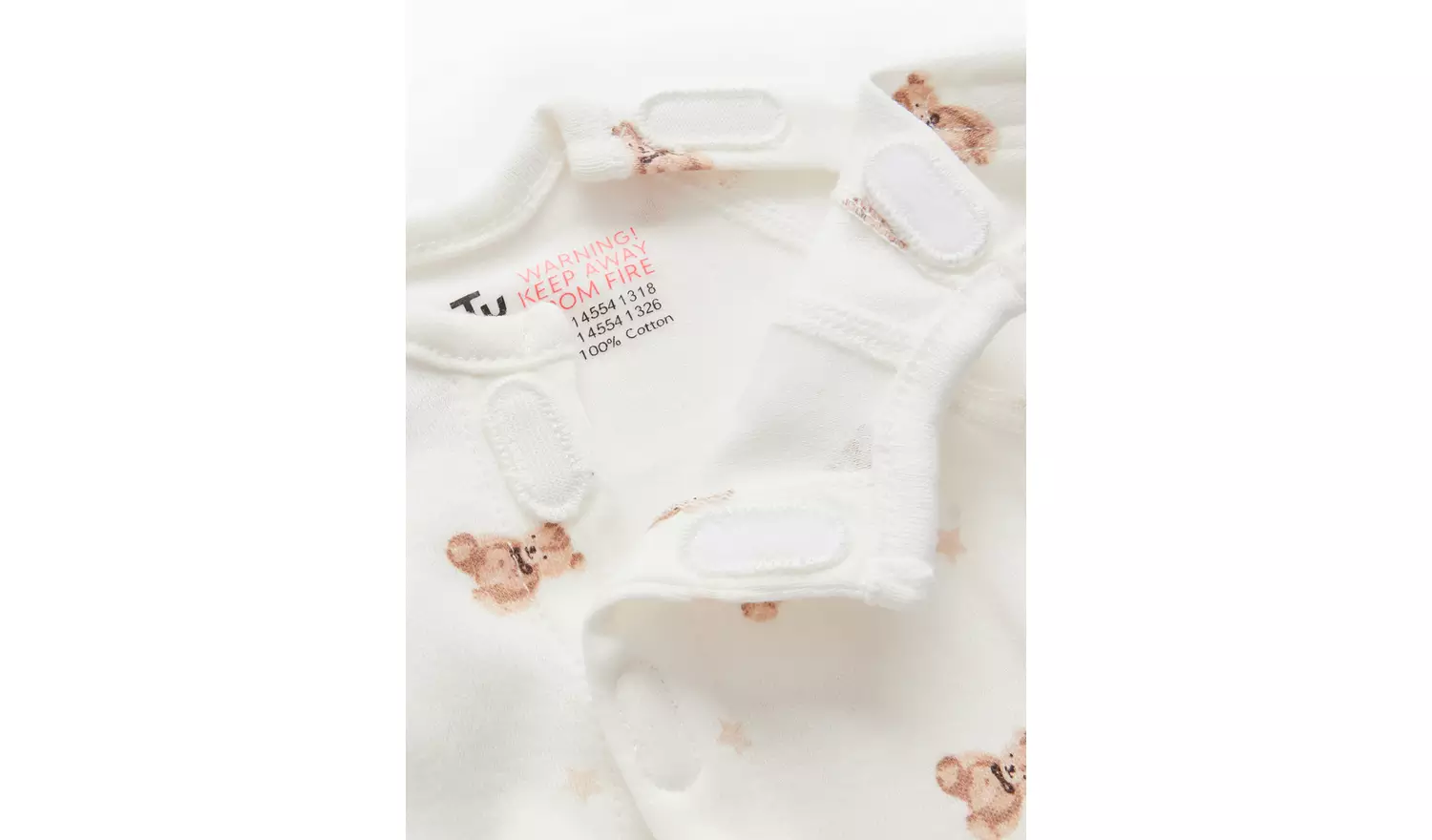 Premature Baby Cream Bear Print Sleepsuits 3 pack 3lbs - 1.4kg