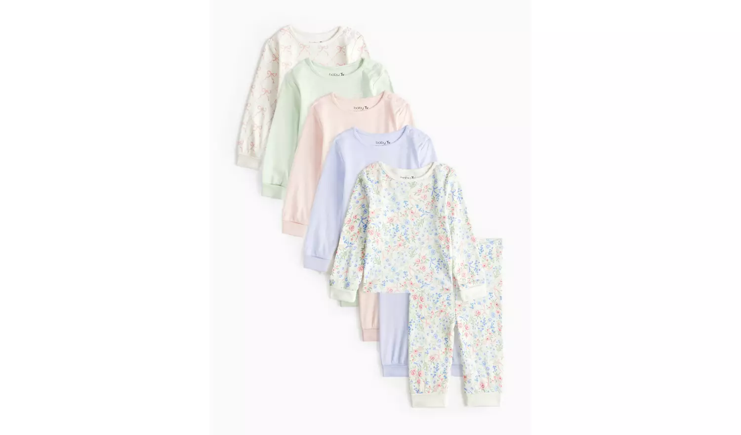Bow Print Long Sleeve Pyjama Sets 5 Pack Up to 3 mths