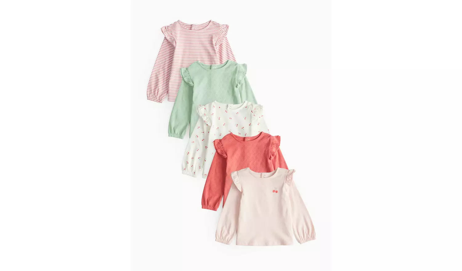 Pastel & Print Long Sleeve Frill Trim Tops 5 Pack3-6 months