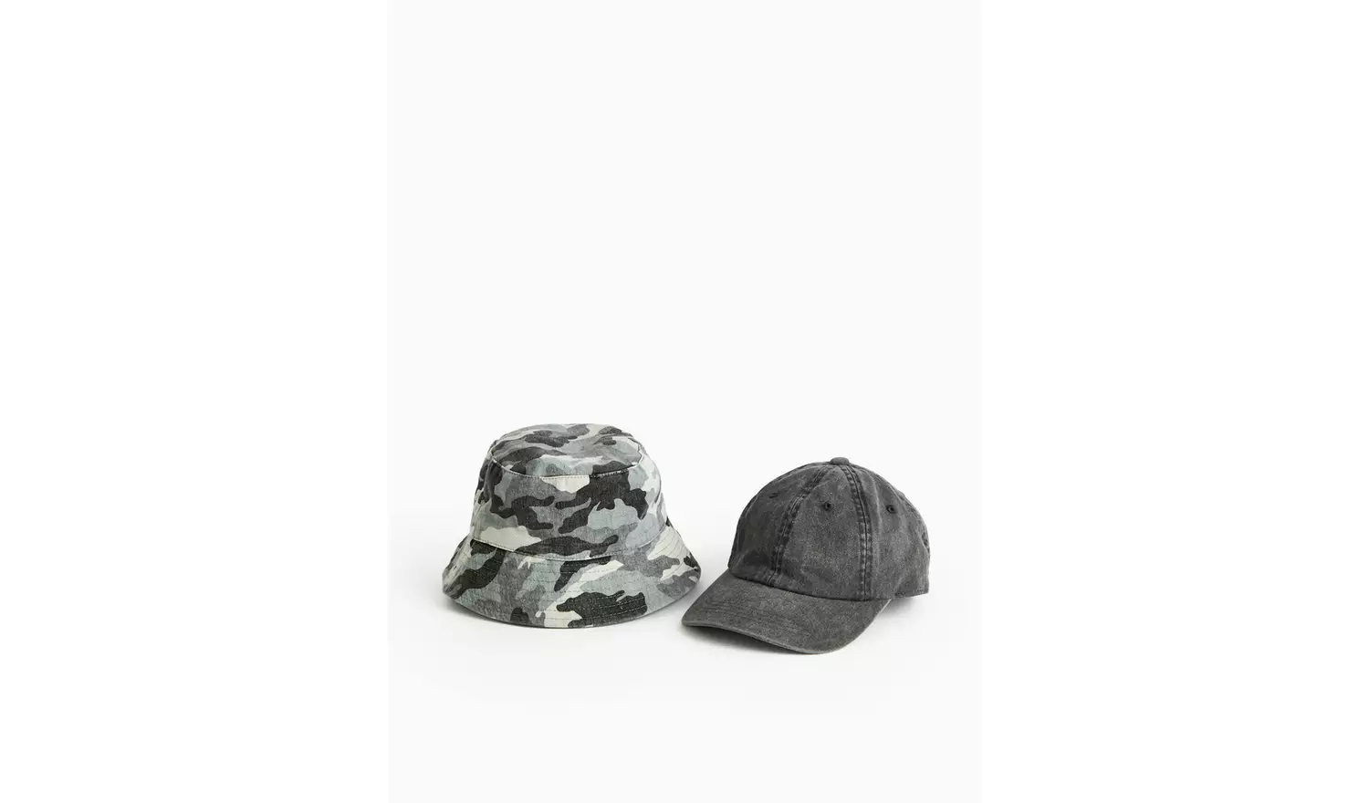 Camo Bucket Hat & Charcoal Cap 2 Pack 6-9 years