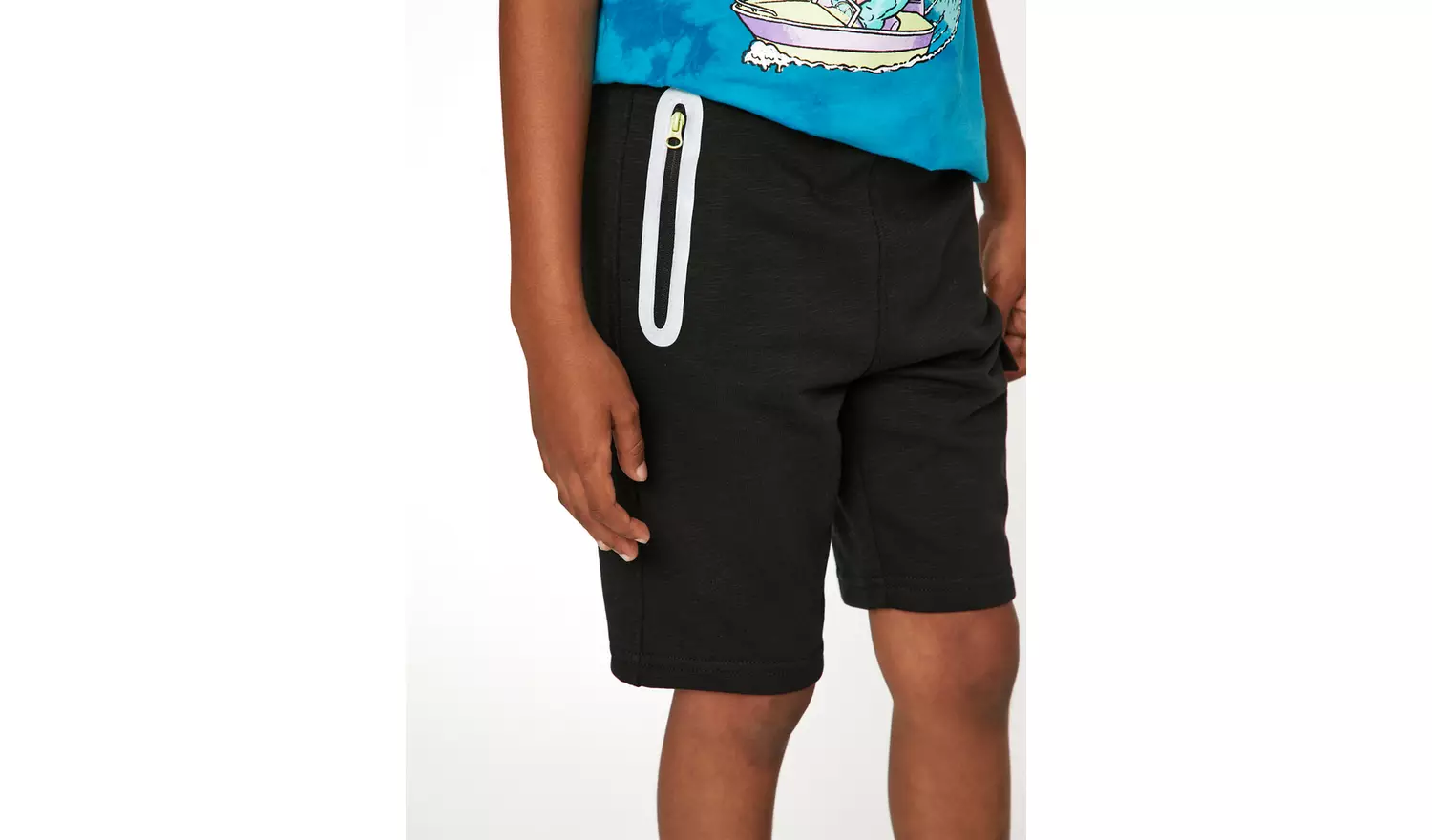 Black & Lime Green Zip Shorts - 14 years