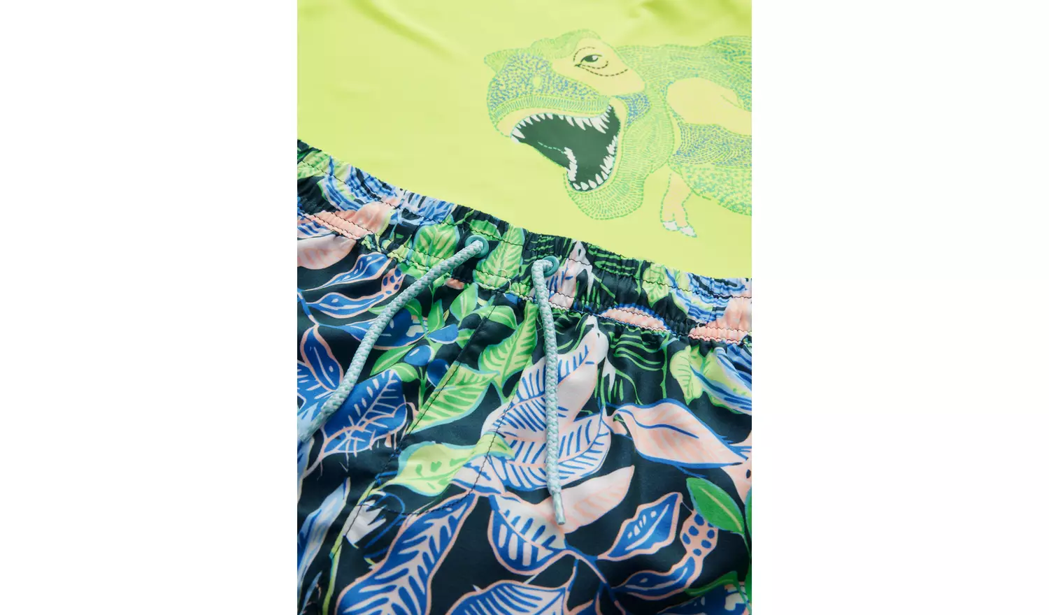 Neon Yellow Dino Print Rash Vest & Swim Shorts Sets 9 years