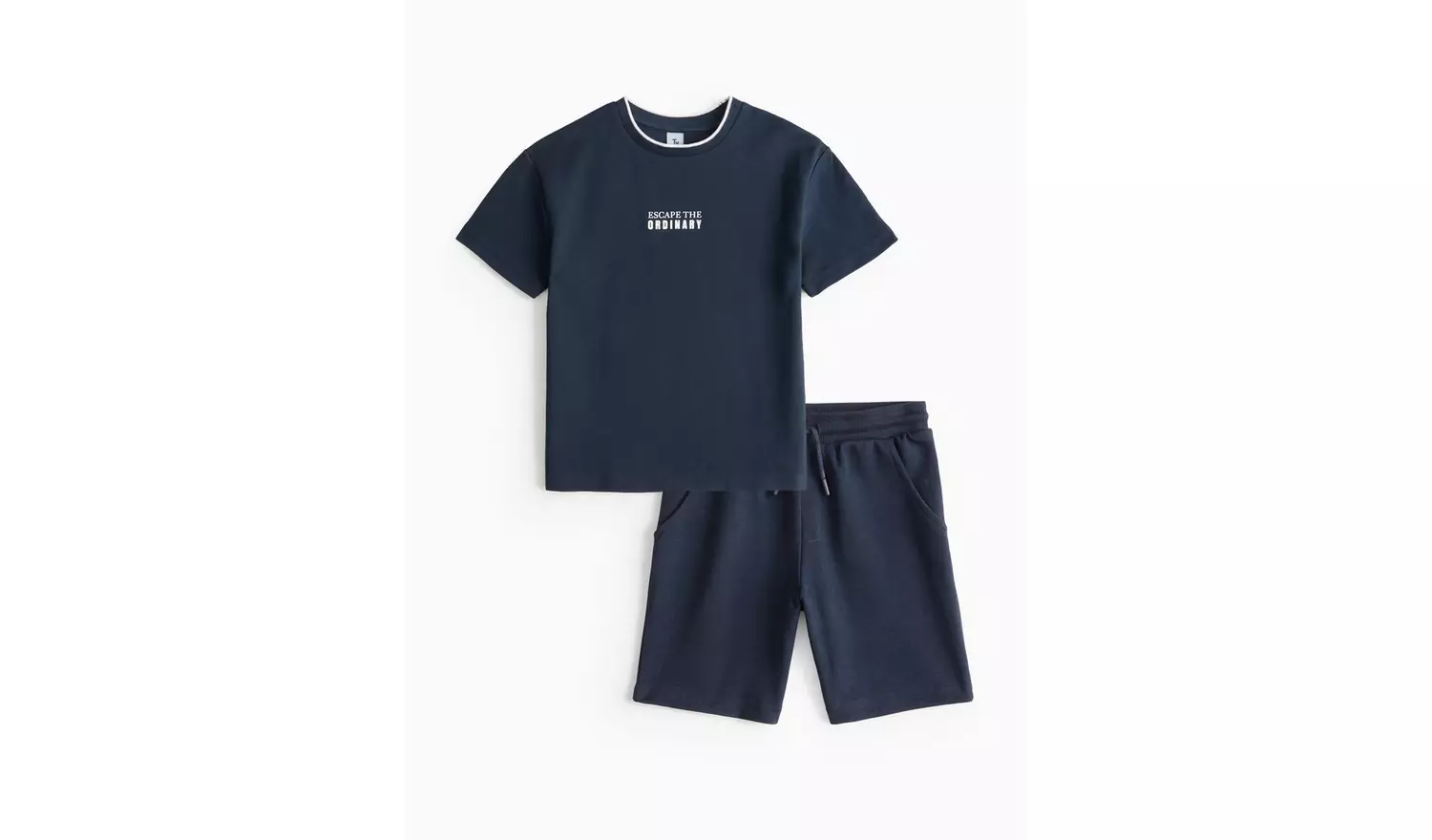 Navy Textured T-Shirt & Shorts Set 13 years